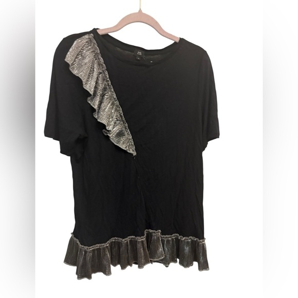 River Island Black Blouse with Metallic Ruffles - Picture 1 of 3